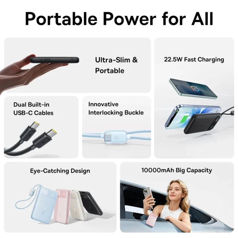 POWER BANK Baseus EnerFill FC11, 10000mAh, cablu integrat USB Type-C si Iphone Lightning, 22.5W, display, negru, "E0027R04" - 6932172699840