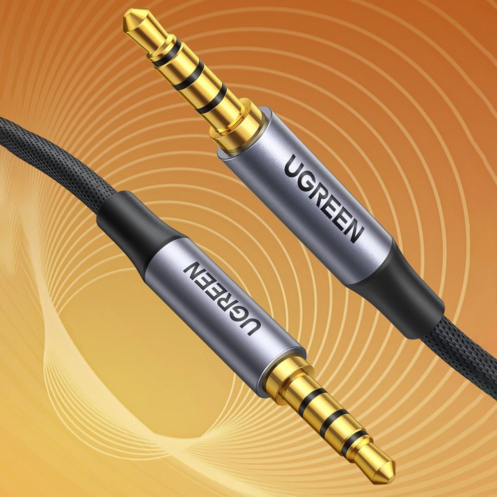 CABLU audio Ugreen, "AV183" stereo 4-pini (3.5 mm jack T/T), conectori auriti, 2m, braided, negru "20782" - 6957303827824