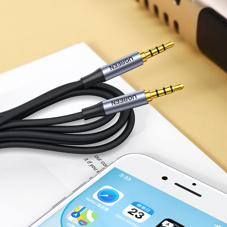 CABLU audio Ugreen, "AV183" stereo 4-pini (3.5 mm jack T/T), conectori auriti, 3m, braided, negru "20785" - 6957303827855