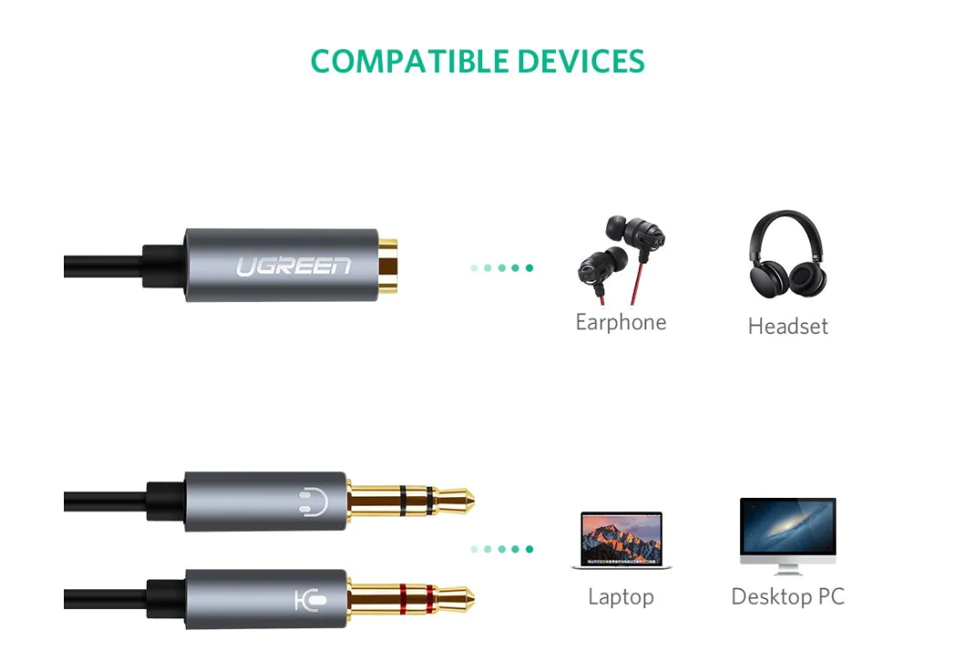CABLU audio Ugreen, "AV140" stereo 2 x 3.5 mm jack (T) la 3.5 mm jack (M), 0.20 m, conectori auriti, negru "20899" - 6957303828999