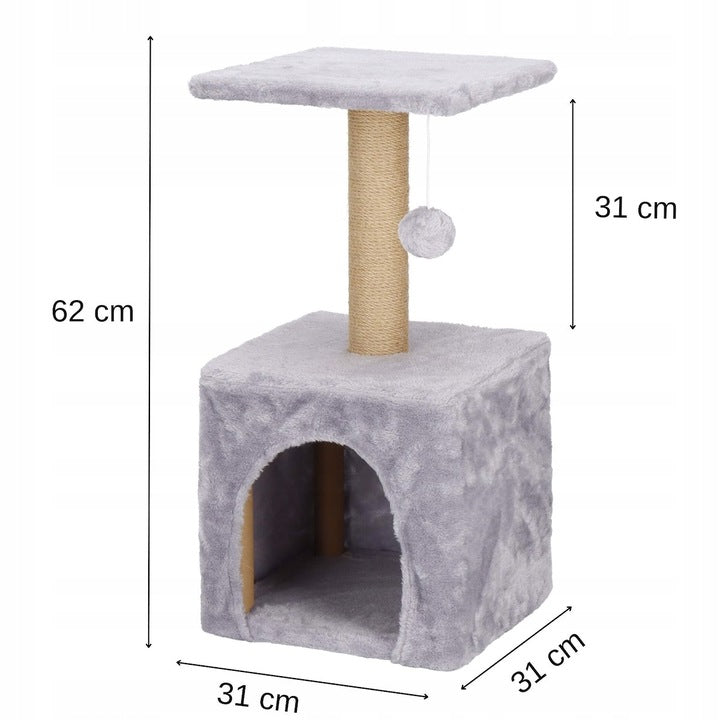 Ansamblu de joaca pentru pisici, cu loc pentru zgariat, ascuns, platforma, 62cm, gri