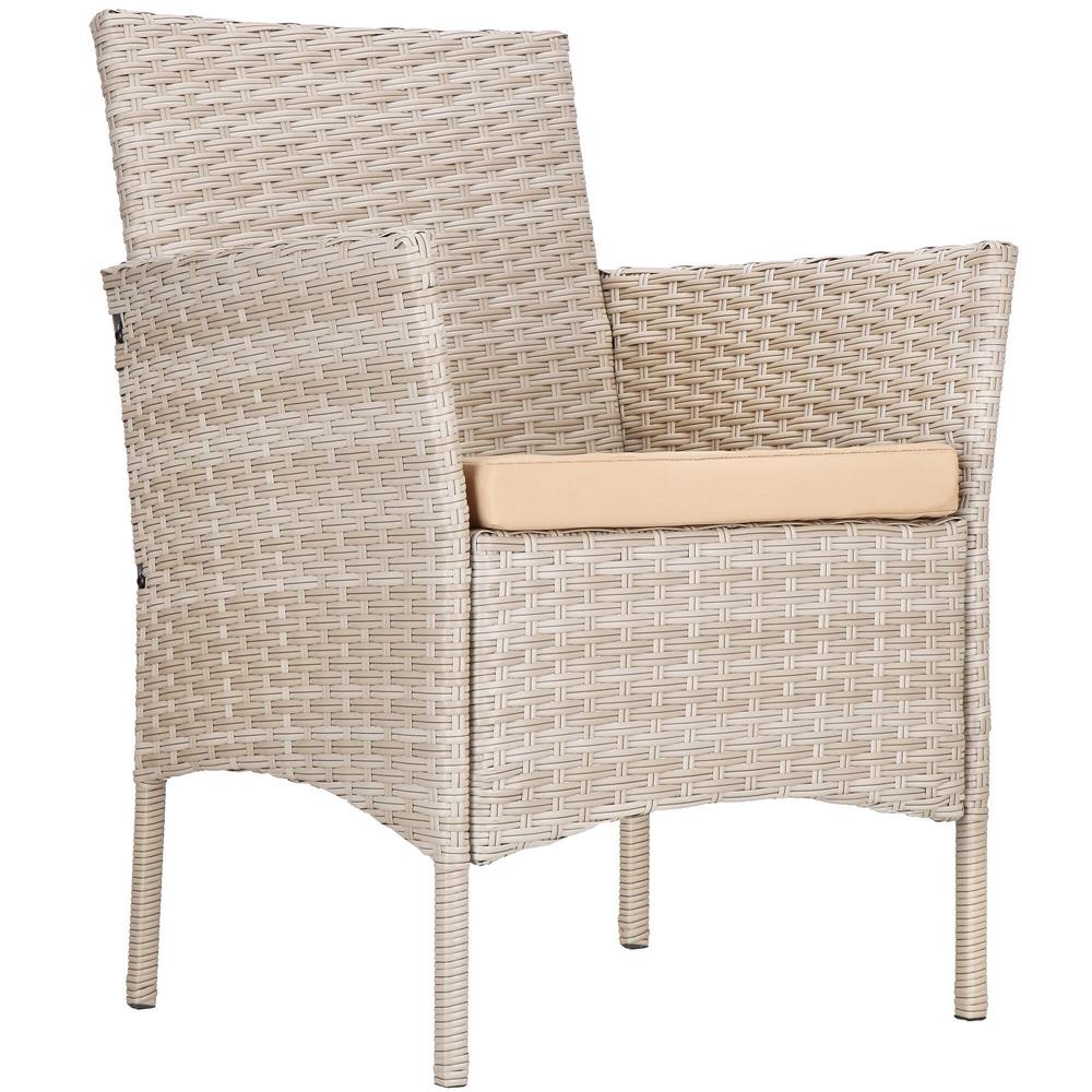 Set mobilier terasa, din tehnorattan, masa cu blat sticla securizata, 2 fotolii cu perne, bej