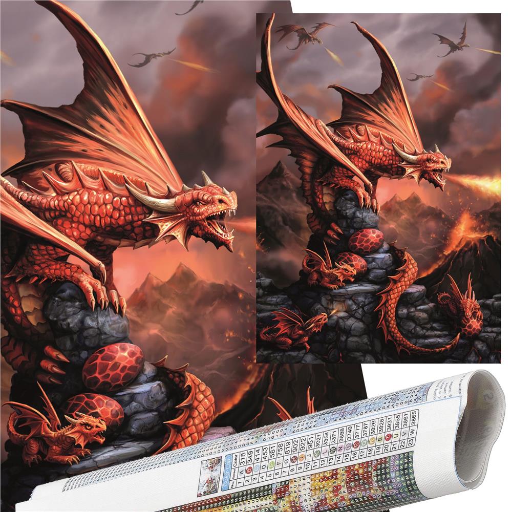 Set de broderie cu diamante 5D, 30x40cm, model Dragon cu pui