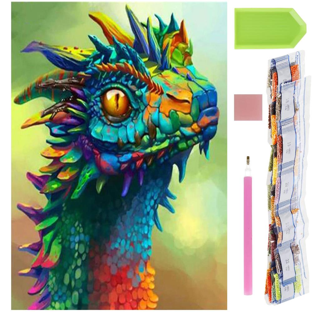 Set de broderie cu diamante 5D, 30x40cm, model Cap de dragon