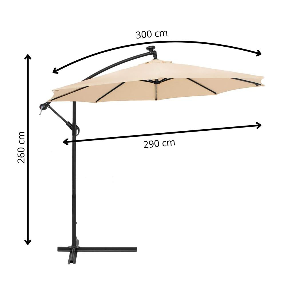 Umbrela de gradina cu brat lateral banana, iluminare LED, cu husa, 300cm, crem