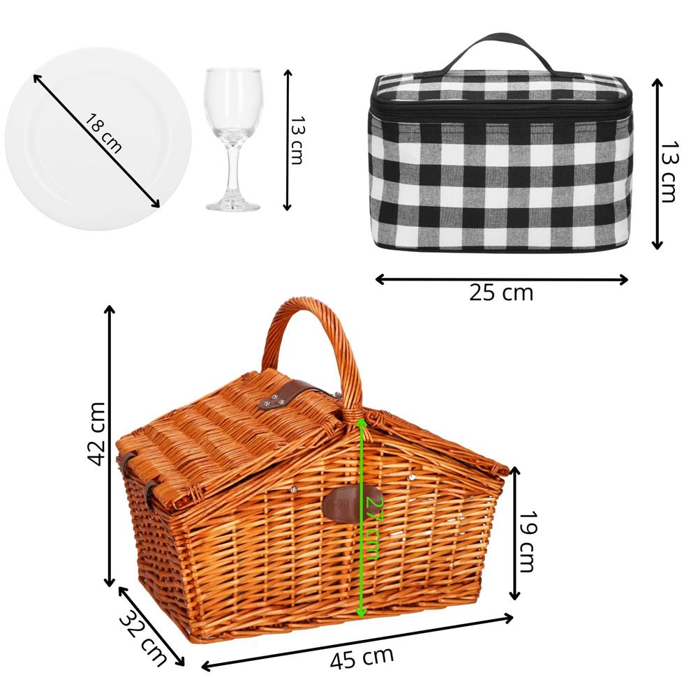 Cos de picnic echipat pentru 4 persoane Deluxe, din rachita, cu vesela si tacamuri, izolat termic, maro