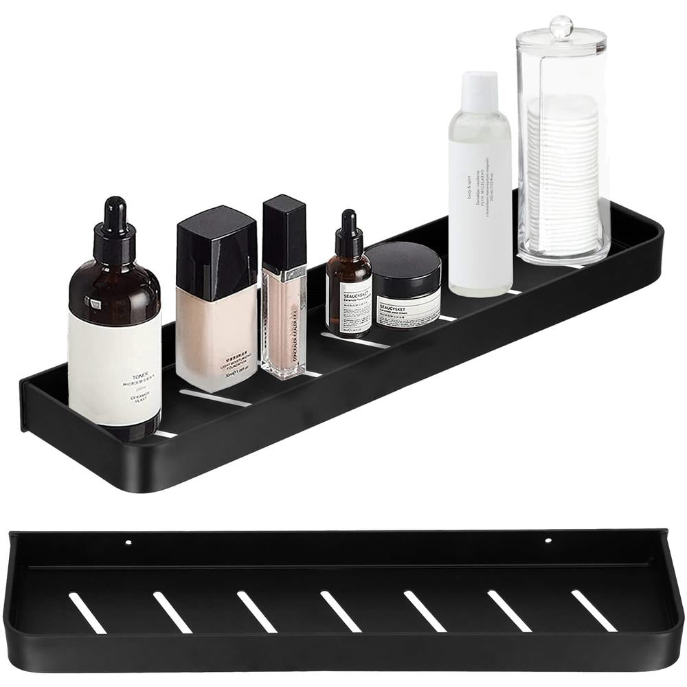 Raft de baie cu 2 sisteme instalare pe perete, aluminiu, 50x12x4cm, negru