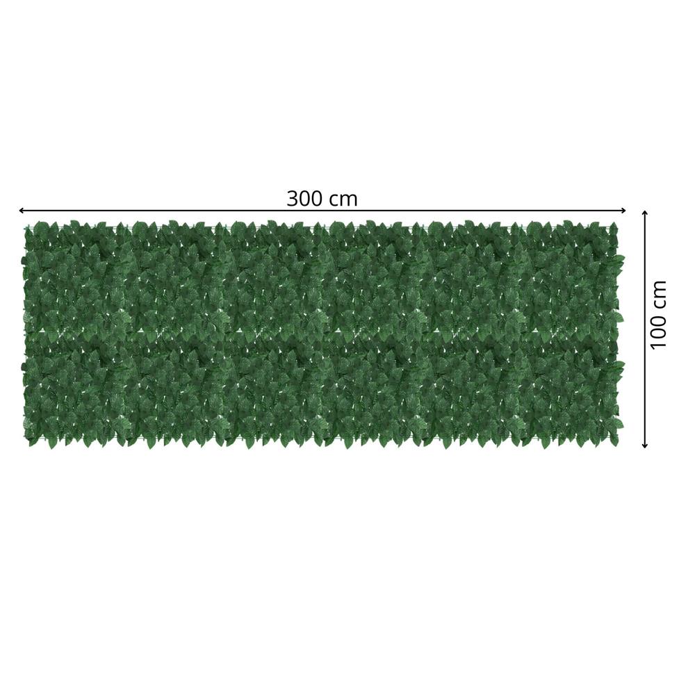 Panou paravan cu frunze artificiale pentru gard sau balcon, 100x300cm, verde inchis