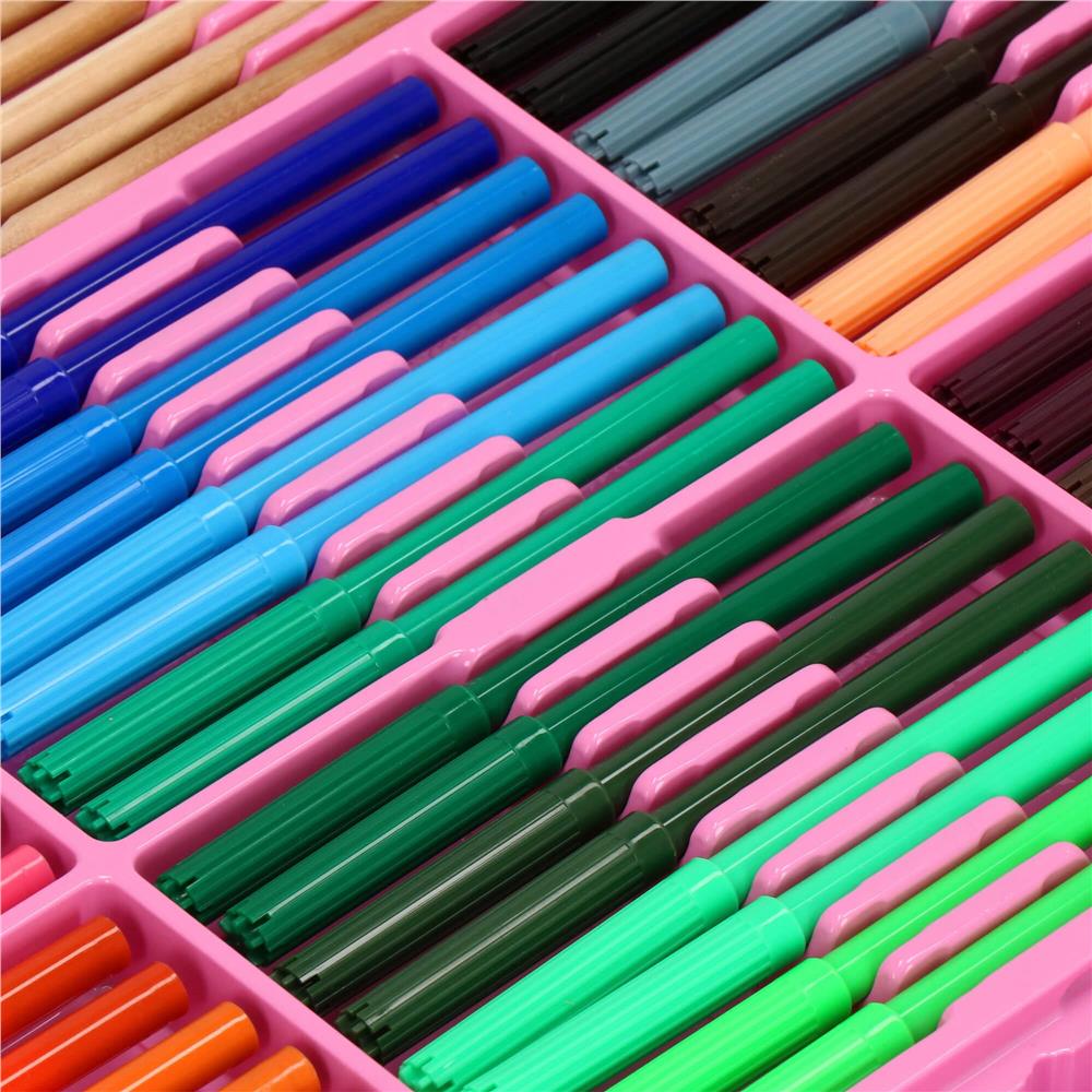 Set de pictura si desen pentru copii, 258 de piese, trusa plastic roz