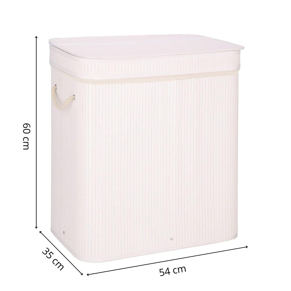 Cos de rufe din bambus cu capac, 2 compartimente, sac detasabil, volum 100L, 54x35x60cm, alb - 21