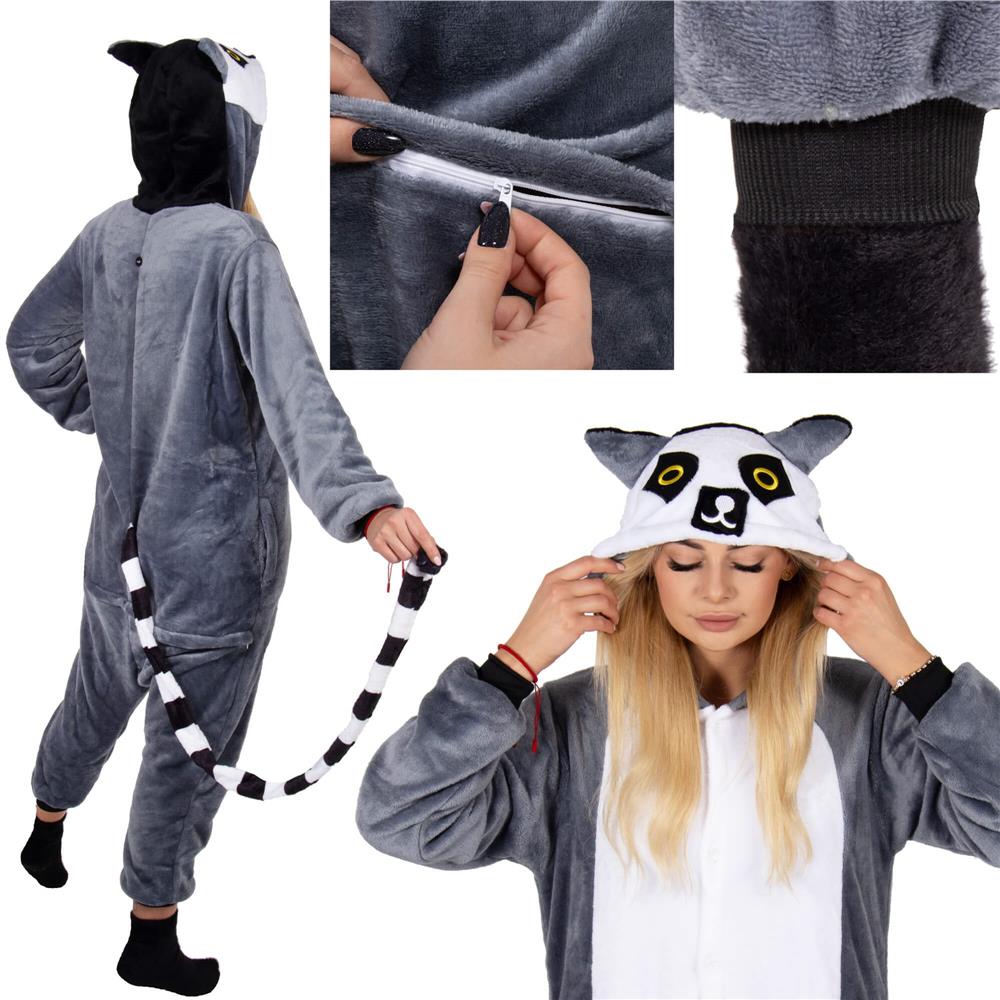 Pijama tip salopeta pentru adulti, model Lemur, marime L