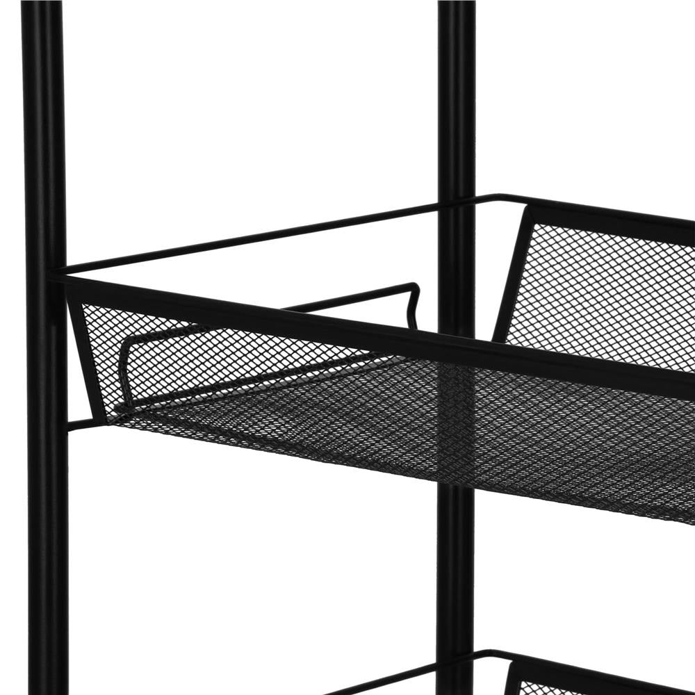 Raft metalic mobil tip carucior pentru bucatarie, 4 polite si 4 agatatori, negru, 44x26x85cm