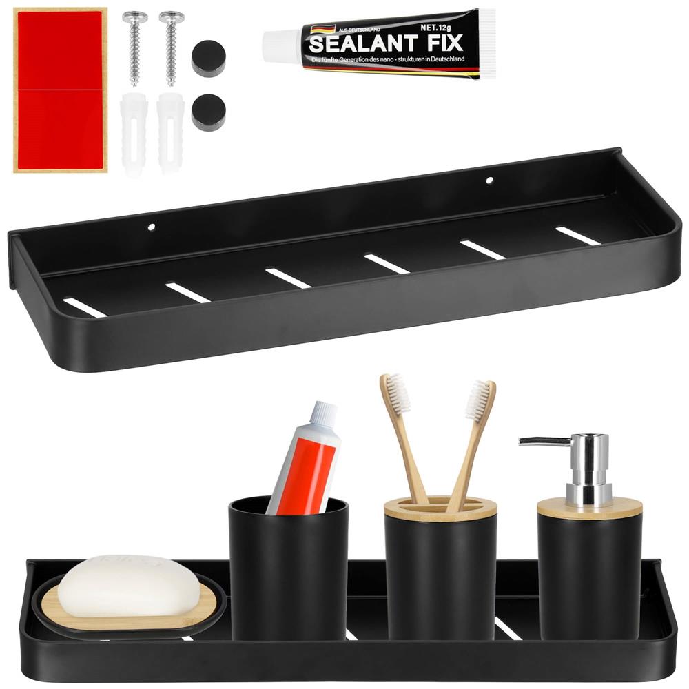 Raft de baie cu 2 sisteme instalare pe perete, aluminiu, 40x12x4cm, negru