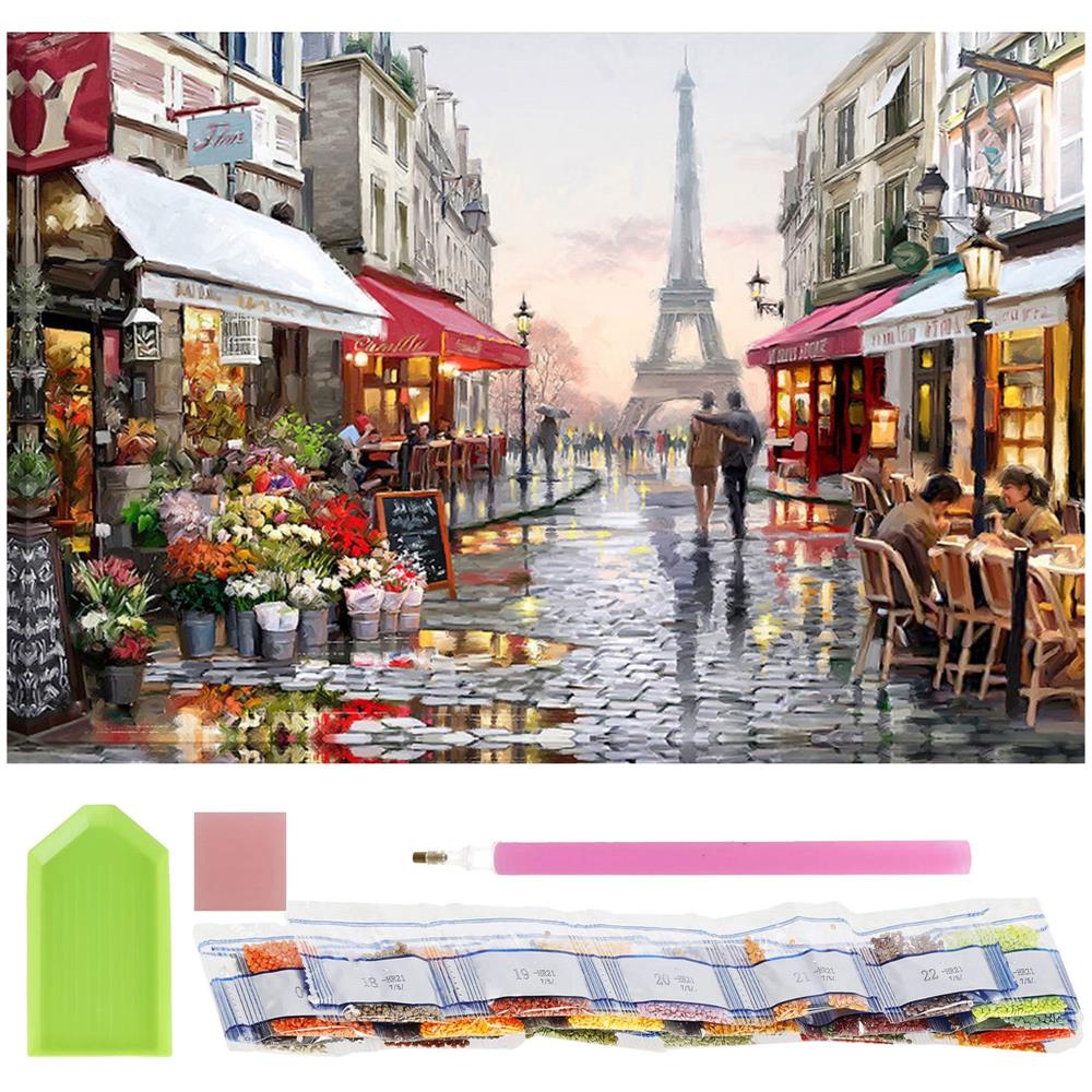 Set de broderie cu diamante 5D, 30x40cm, model Alee in Paris