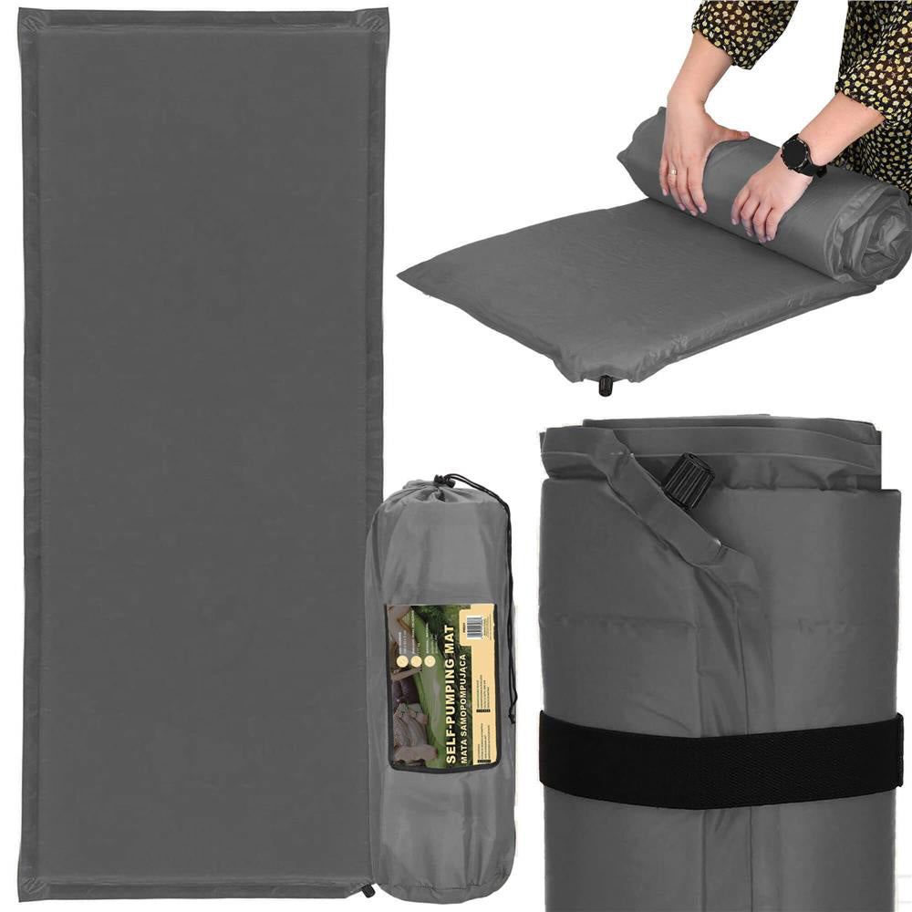 Saltea plabila din spuma poliuretanica, cu autoumflare, 180x50x2.5cm, gri