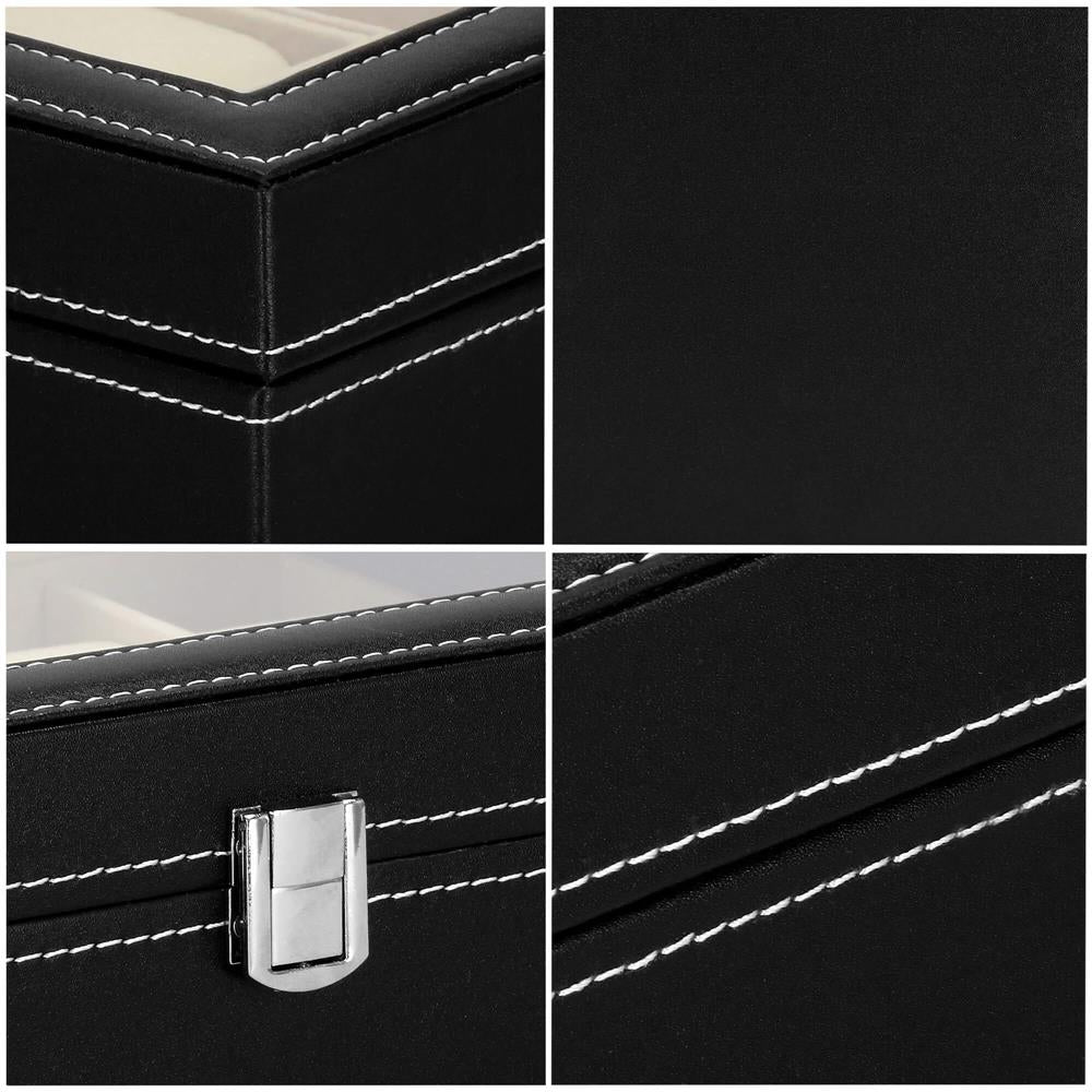 Cutie depozitare si organizare ceasuri, MDF, piele ecologica, 30x20x8cm, negru interior crem