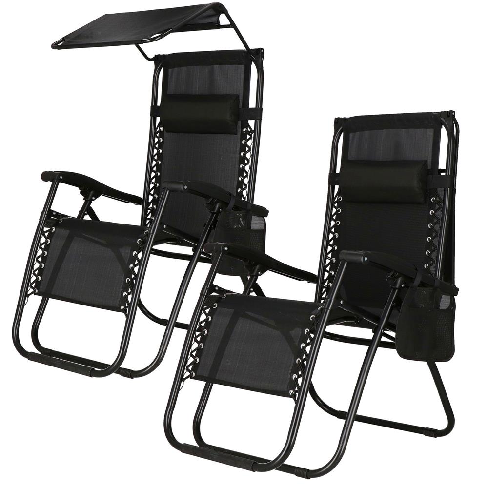 Sezlong pliabil SERSIMO GC3, Relax Zero Gravity cu parasolar, 175cm, negru
