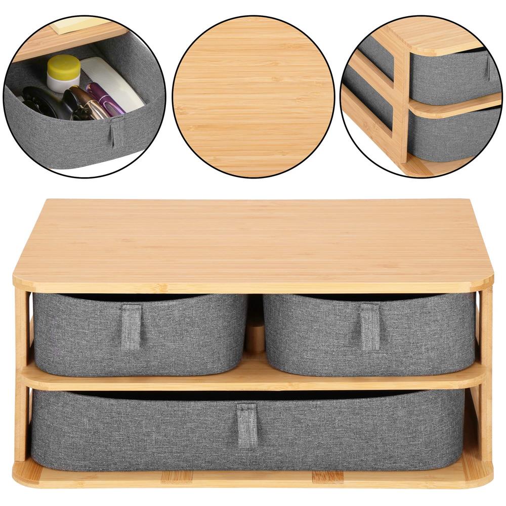 Cutie organizare din bambus, cu 3 sertare detasabile, 16x36x23cm, maro