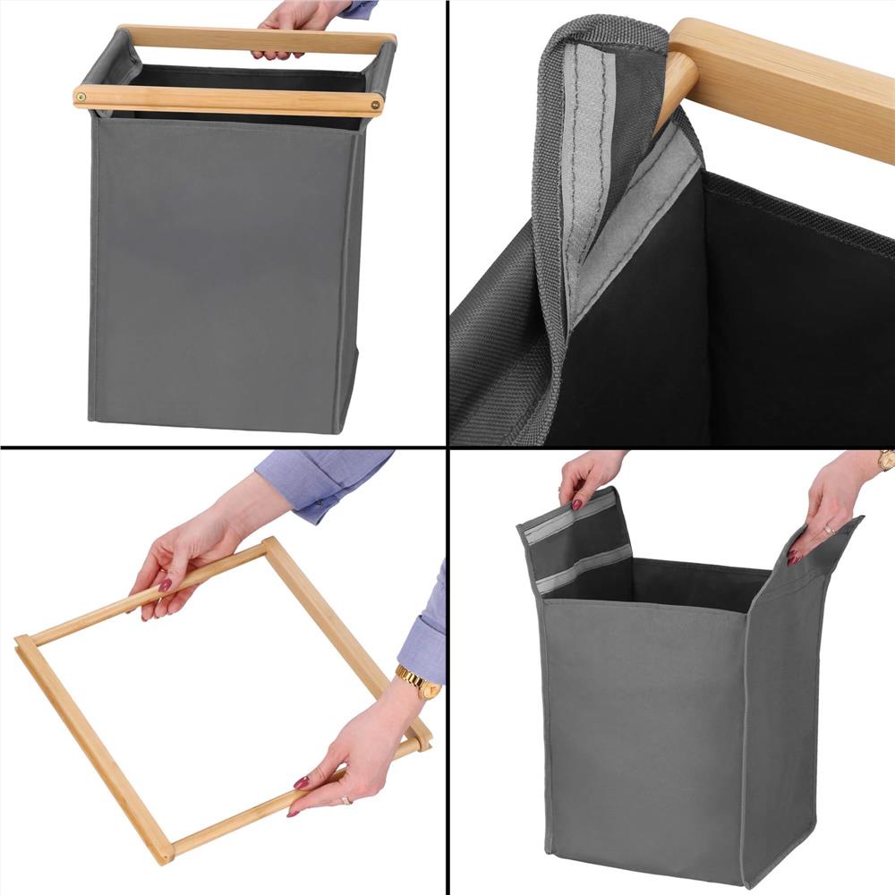 Cos de rufe din bambus, cu 2 saci detasabili, raft superior, capacitate de 40L per sac, 67x36x70cm, maro