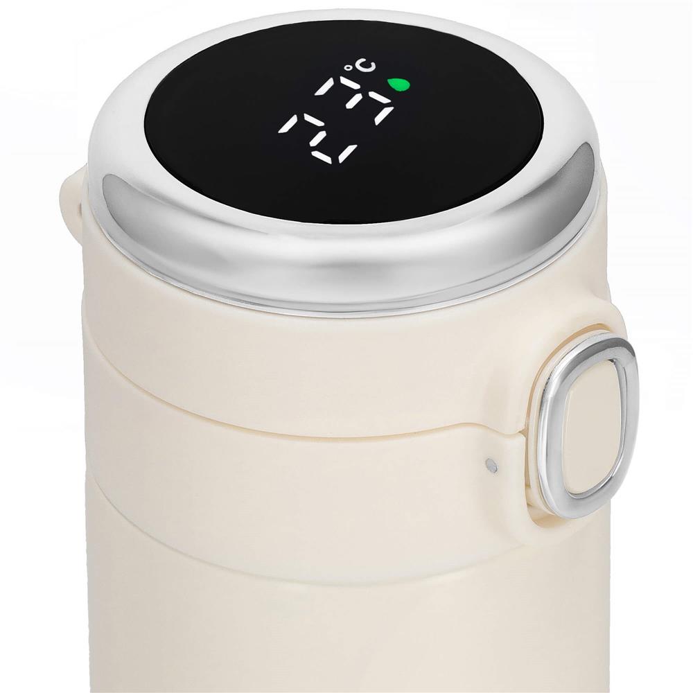 Cana termos Smart, inox, display LED, afisare temperatura, 420ml, 20cm, crem