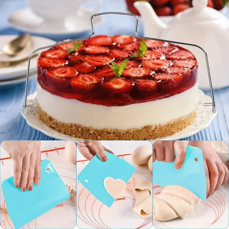 Set de 216 Piese de Copt pentru Prajituri, 3 Tavi de Copt, Nivelator, Forme Cupcake, Pos pentru Ornat cu 7 Capete, Feliator Tort, din Otel Inoxidabil, Multicolor