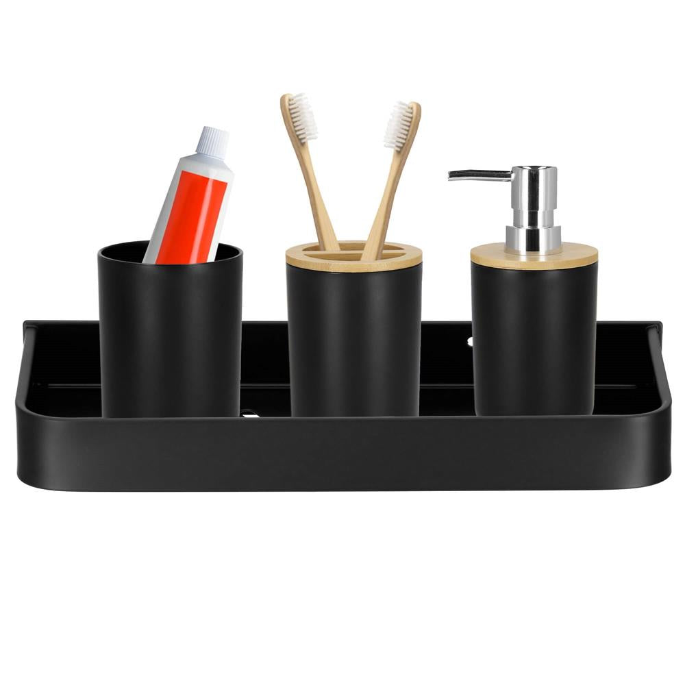 Raft de baie cu 2 sisteme instalare pe perete, aluminiu, 30x12x4cm, negru