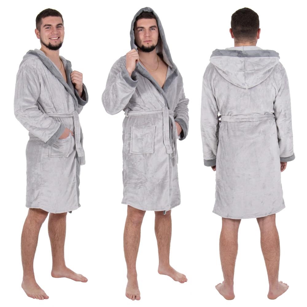 Halat de baie pentru barbati pana la genunchi, gluga mare, marimea L/XL, gri