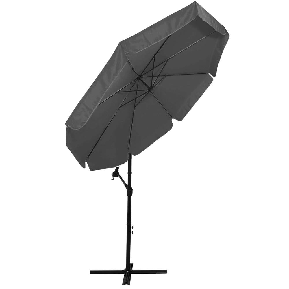 Umbrela de gradina cu brat lateral banana, cu husa, 300cm, gri
