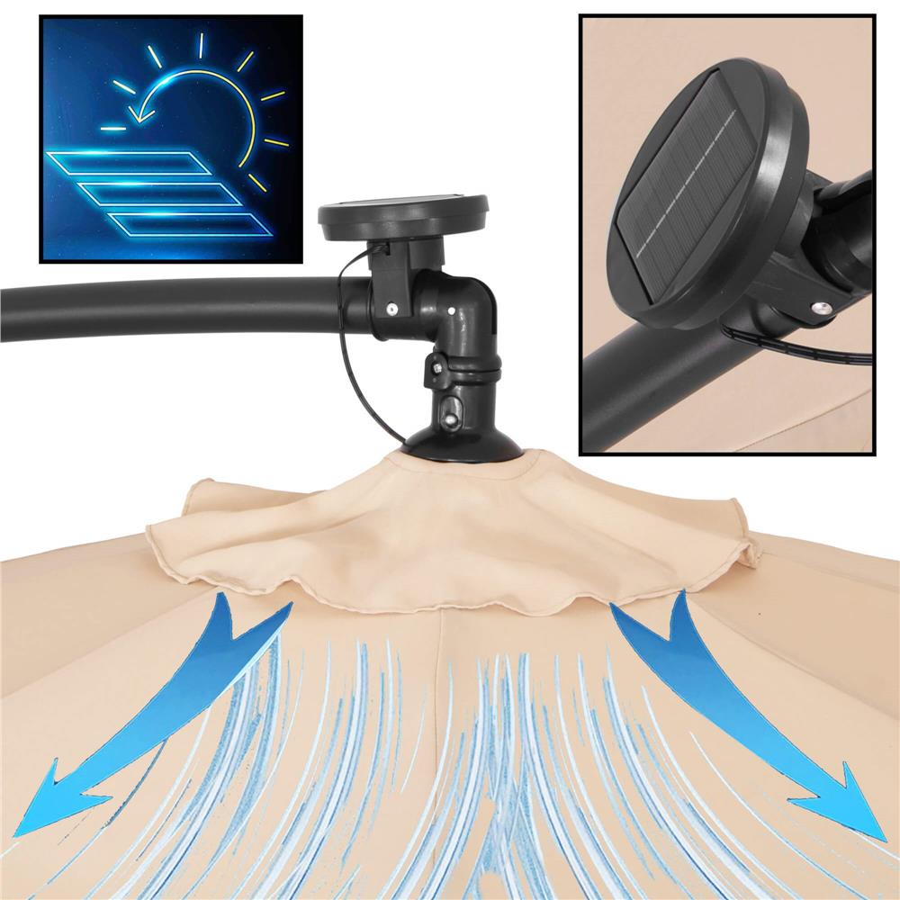 Umbrela de gradina cu brat lateral banana, iluminare LED, cu husa, 300cm, crem