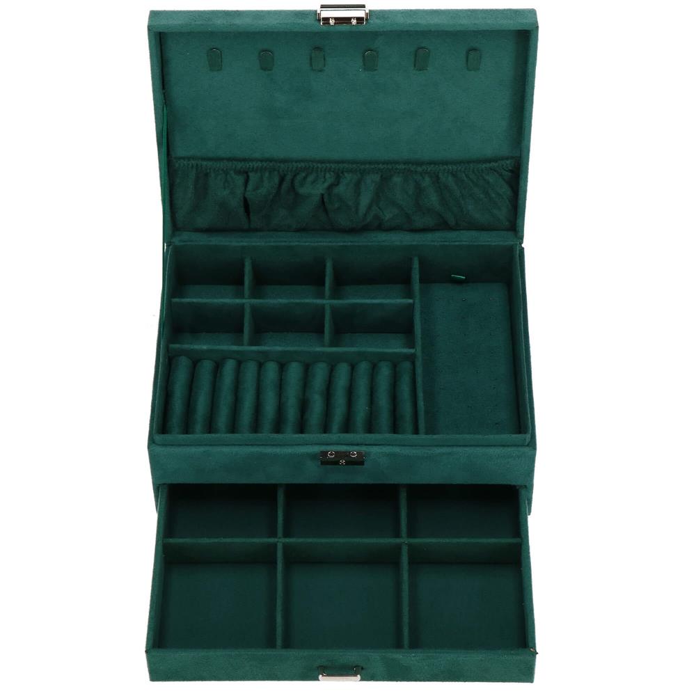 Cutie depozitare si organizare bijuterii, velur, 27 x 19 x 10,5 cm, verde