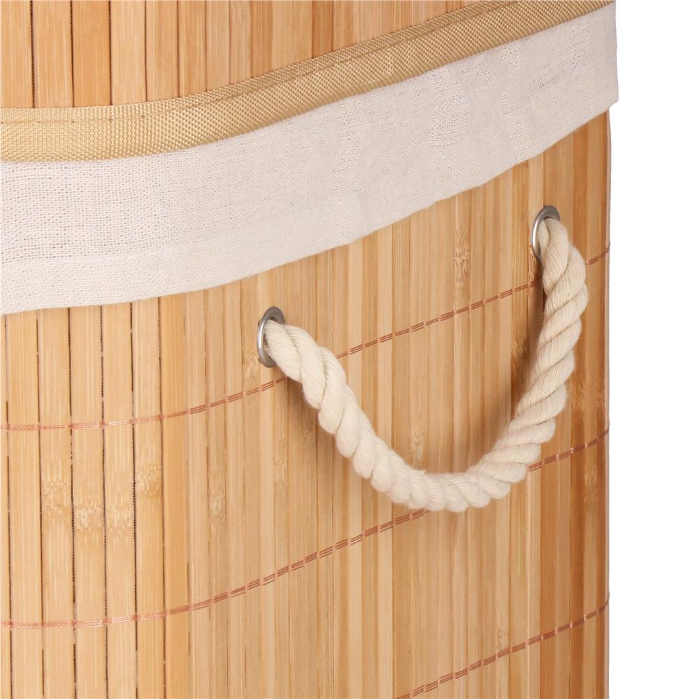 Cos de rufe din bambus cu capac, 2 compartimente, sac detasabil, volum 100L, 53x32x62cm, maro
