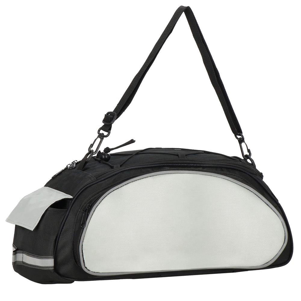 Geanta portbagaj bicicleta, 1 compartiment si 3 buzunare laterale, 40x20x17cm, negru cu elemente reflectorizante gri