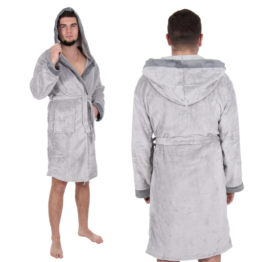 Halat de baie pentru barbati pana la genunchi, gluga mare, marimea L/XL, gri