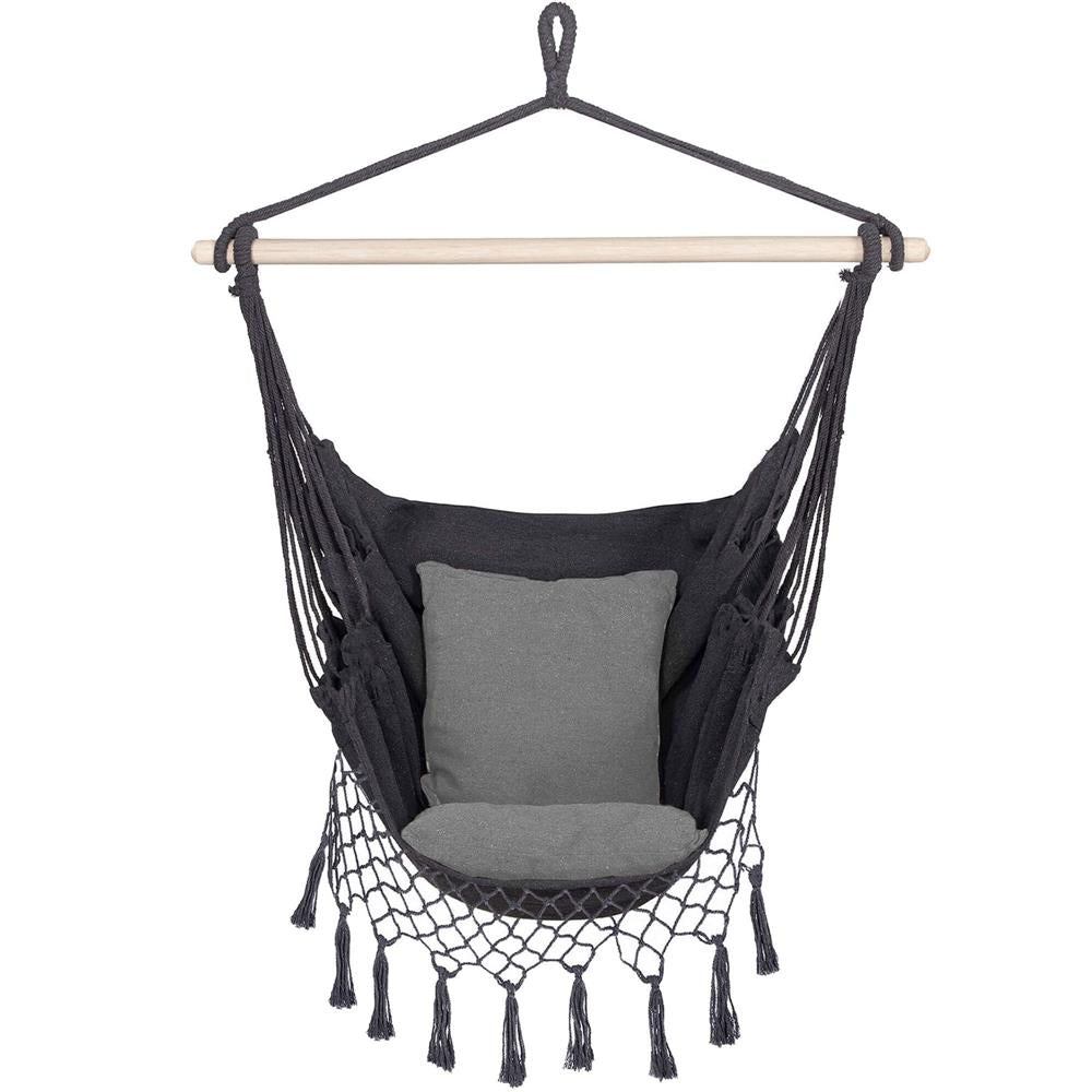 Hamac tip leagan suspendat pentru casa sau gradina, gri cu perne, 130x100cm, 150kg