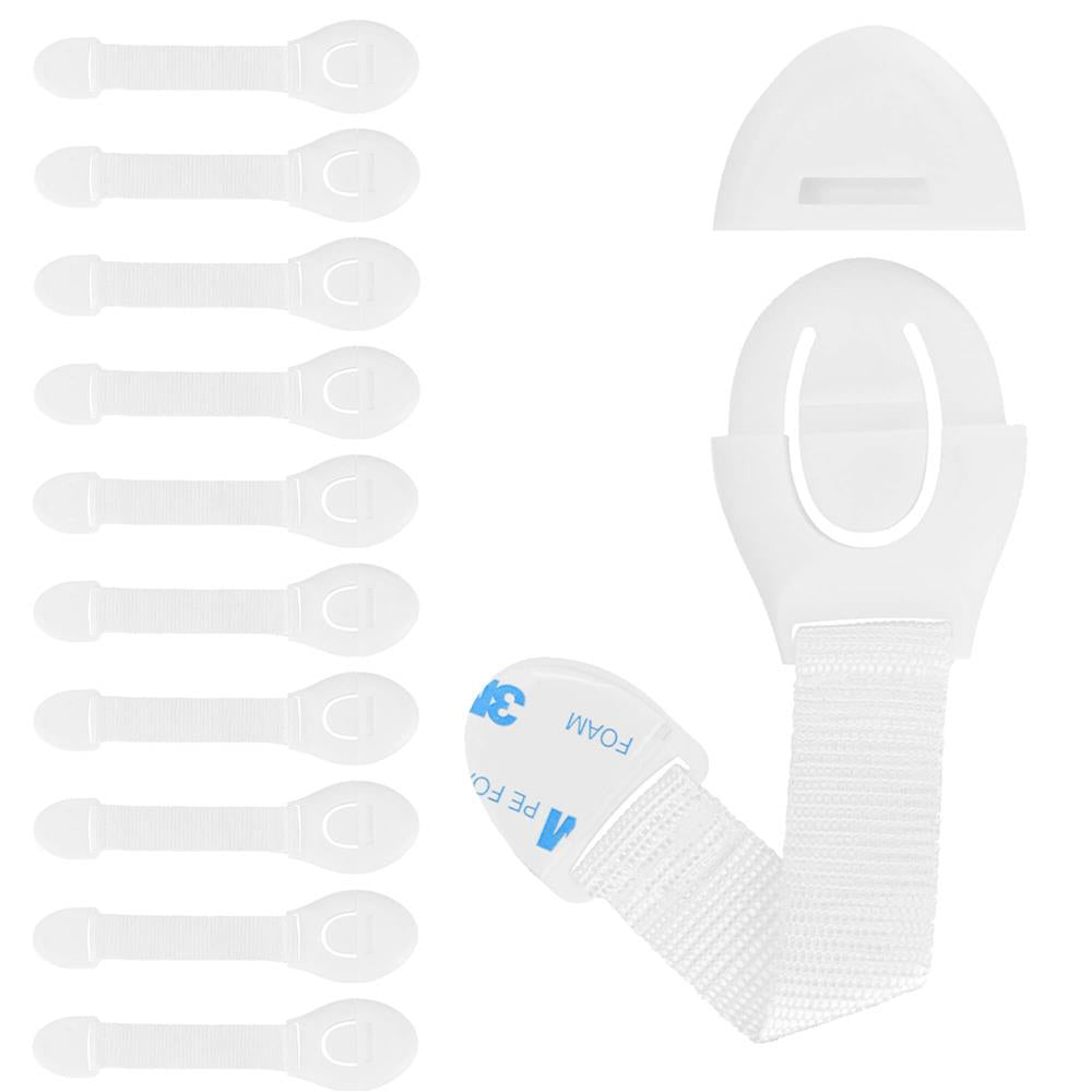 Set 10 sigurante blocator sertare si usi, plastic si textil, ajustabile, 20 cm, alb - 22