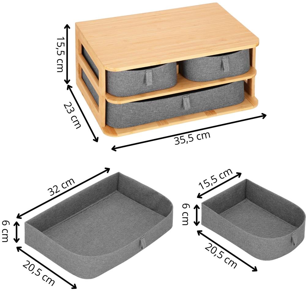 Cutie organizare din bambus, cu 3 sertare detasabile, 16x36x23cm, maro