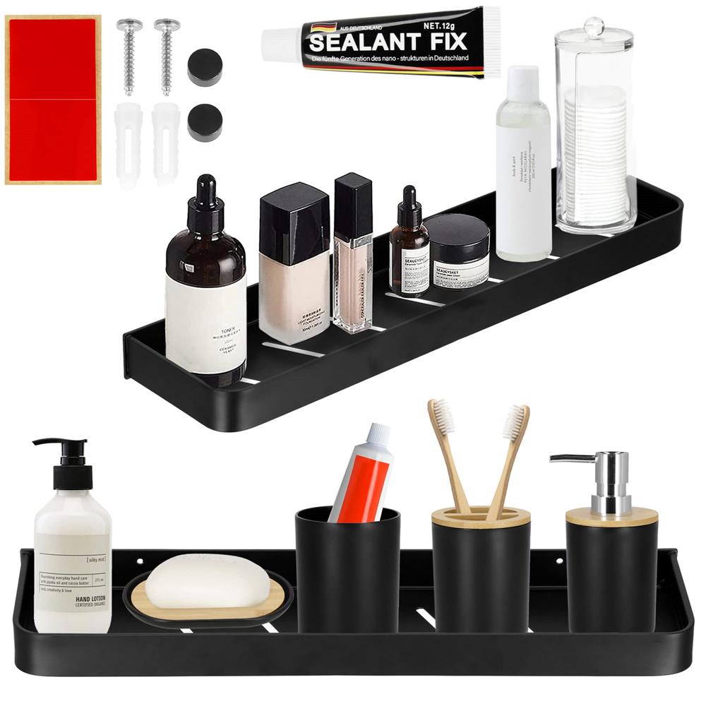 Raft de baie cu 2 sisteme instalare pe perete, aluminiu, 50x12x4cm, negru