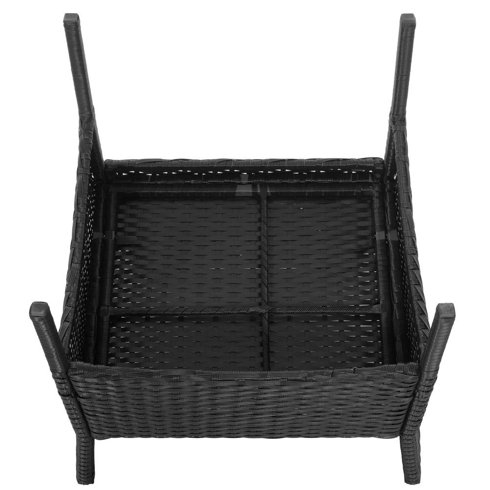 Set mobilier terasa, din tehnorattan, masa cu blat sticla securizata, 2 fotolii cu perne, negru