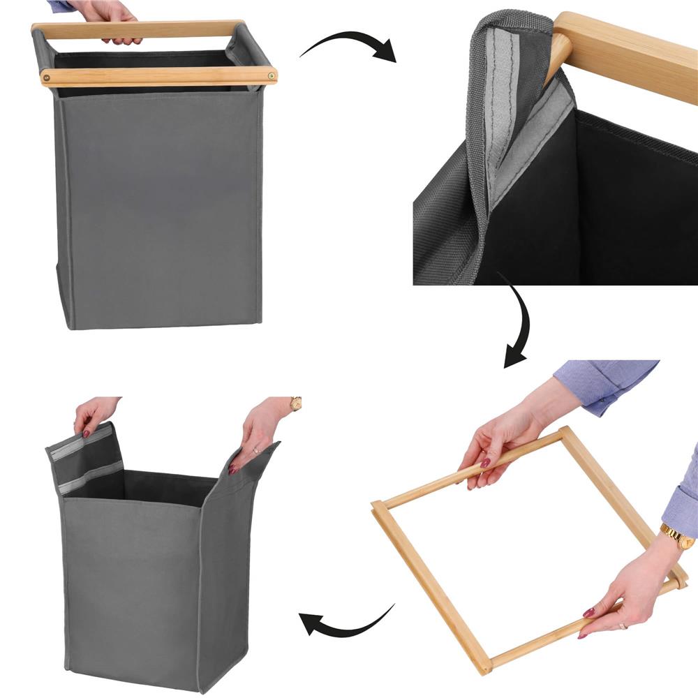 Cos de rufe din bambus, cu 2 saci detasabili, raft superior, capacitate de 40L per sac, 67x36x70cm, maro