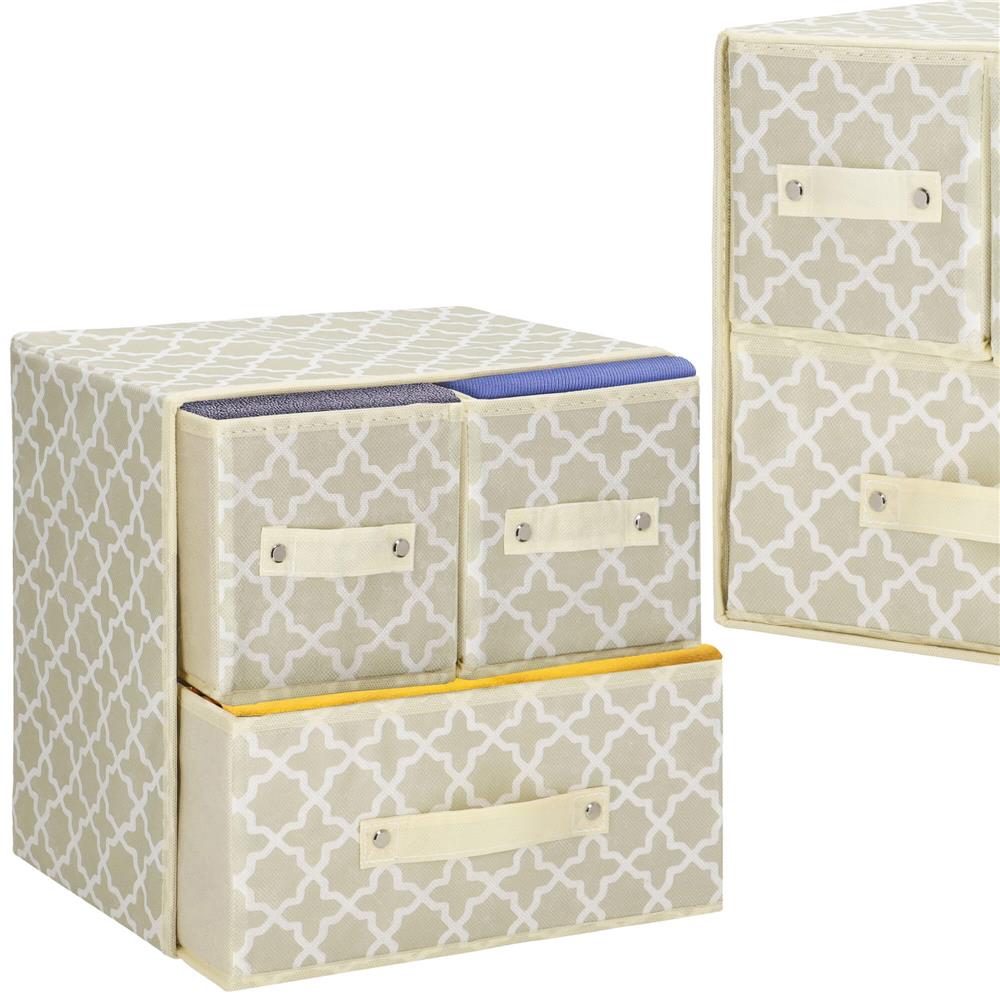 Organizator dulap tip lada cu 3 sertare, 31x31x22cm, cu model, bej