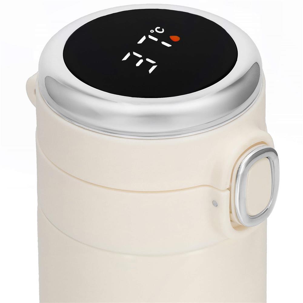 Cana termos Smart, inox, display LED, afisare temperatura, 420ml, 20cm, crem