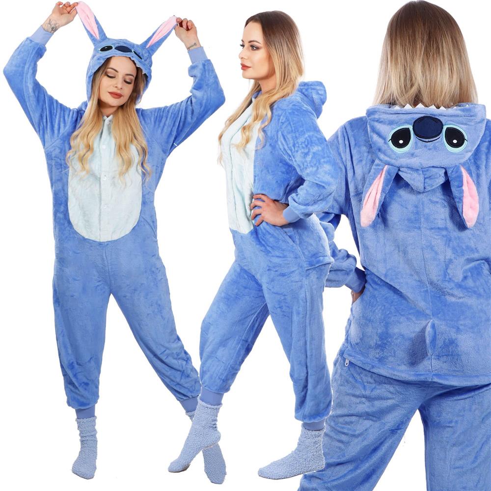 Pijama tip salopeta pentru adulti, model Stitch, marime L