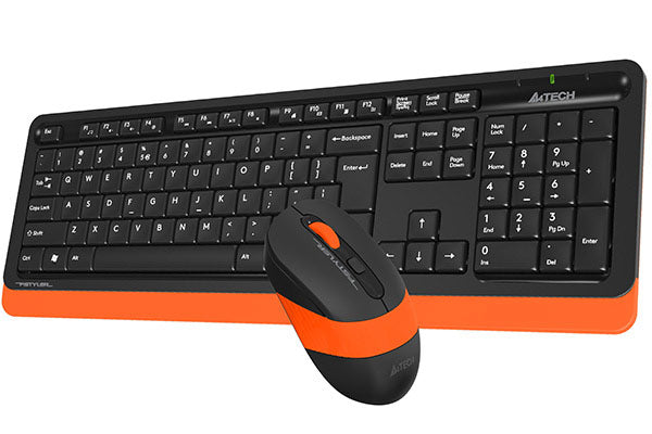 Kit TASTATURA si Mouse A4TECH, "Fstyler FG10+FGK10", wireless, 104 taste format standard, mouse 2000dpi, 4/1 butoane, negru &amp; portocaliu, "FG1010 Orange"