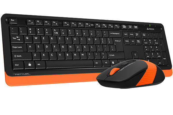 Kit TASTATURA si Mouse A4TECH, "Fstyler FG10+FGK10", wireless, 104 taste format standard, mouse 2000dpi, 4/1 butoane, negru &amp; portocaliu, "FG1010 Orange"