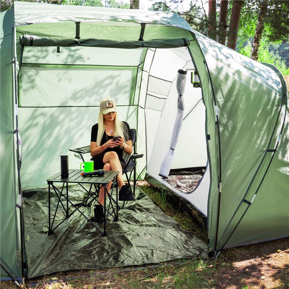 Cort camping, impemeabil, 2 camere + hol, 4 locuri, 460x200x245cm, verde - 35