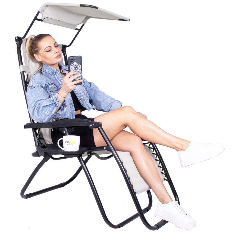 Sezlong pliabil SERSIMO GC11, Relax Zero Gravity cu parasolar, 175cm, gri