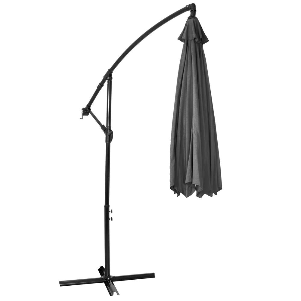 Umbrela de gradina cu brat lateral banana, cu husa, 300cm, gri