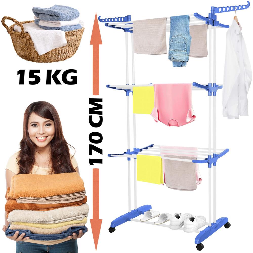 Uscator vertical pentru rufe, mobil si pliabil, cu doua umerase, 75x57x170cm, sarcina 15kg