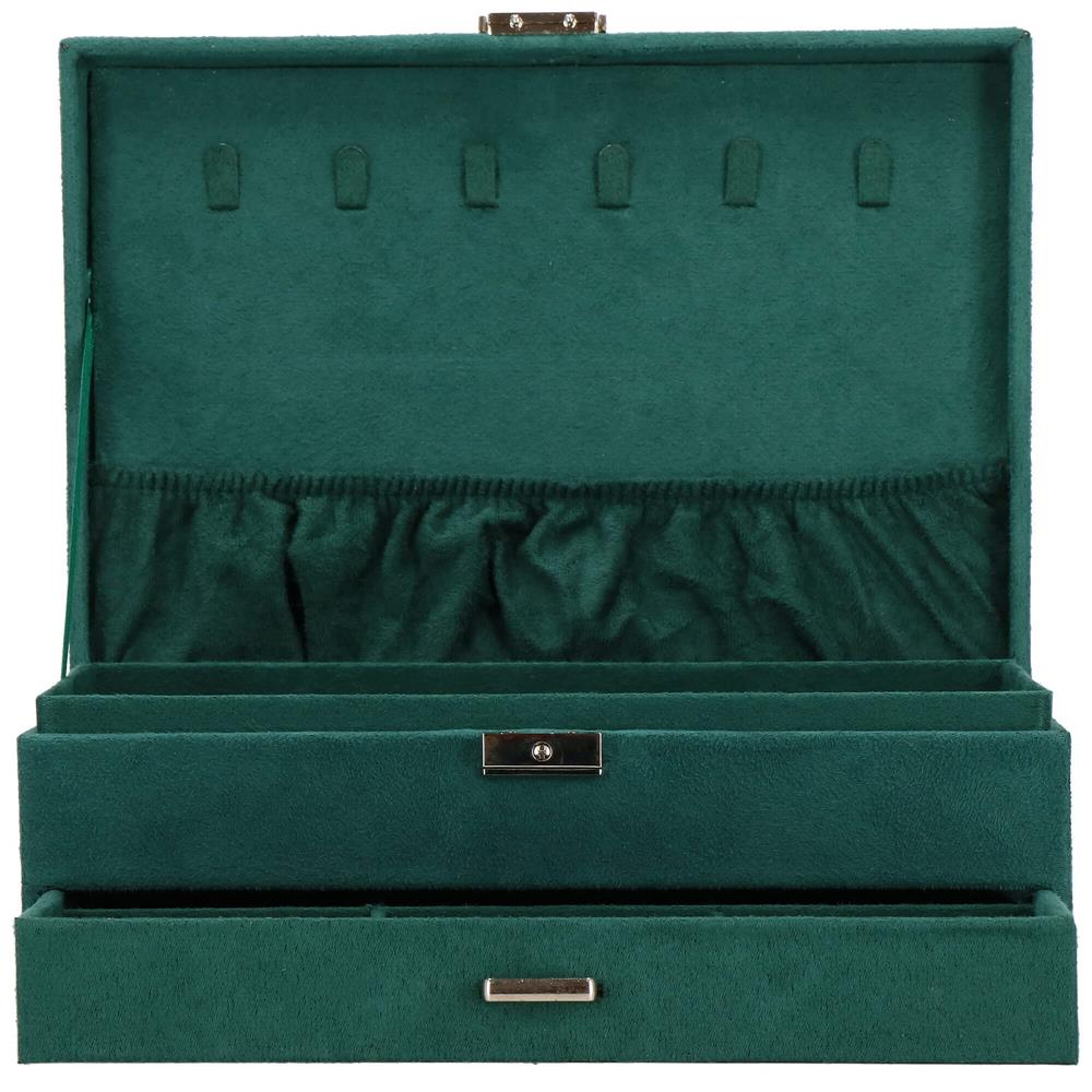 Cutie depozitare si organizare bijuterii, velur, 27 x 19 x 10,5 cm, verde