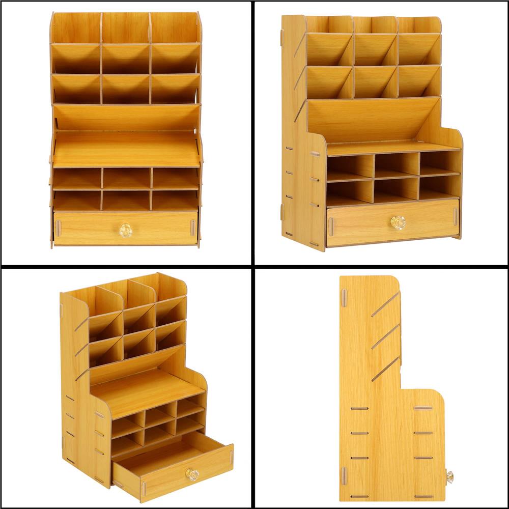 Organizator pentru birou, din lemn, cu 15 compartimente si sertar